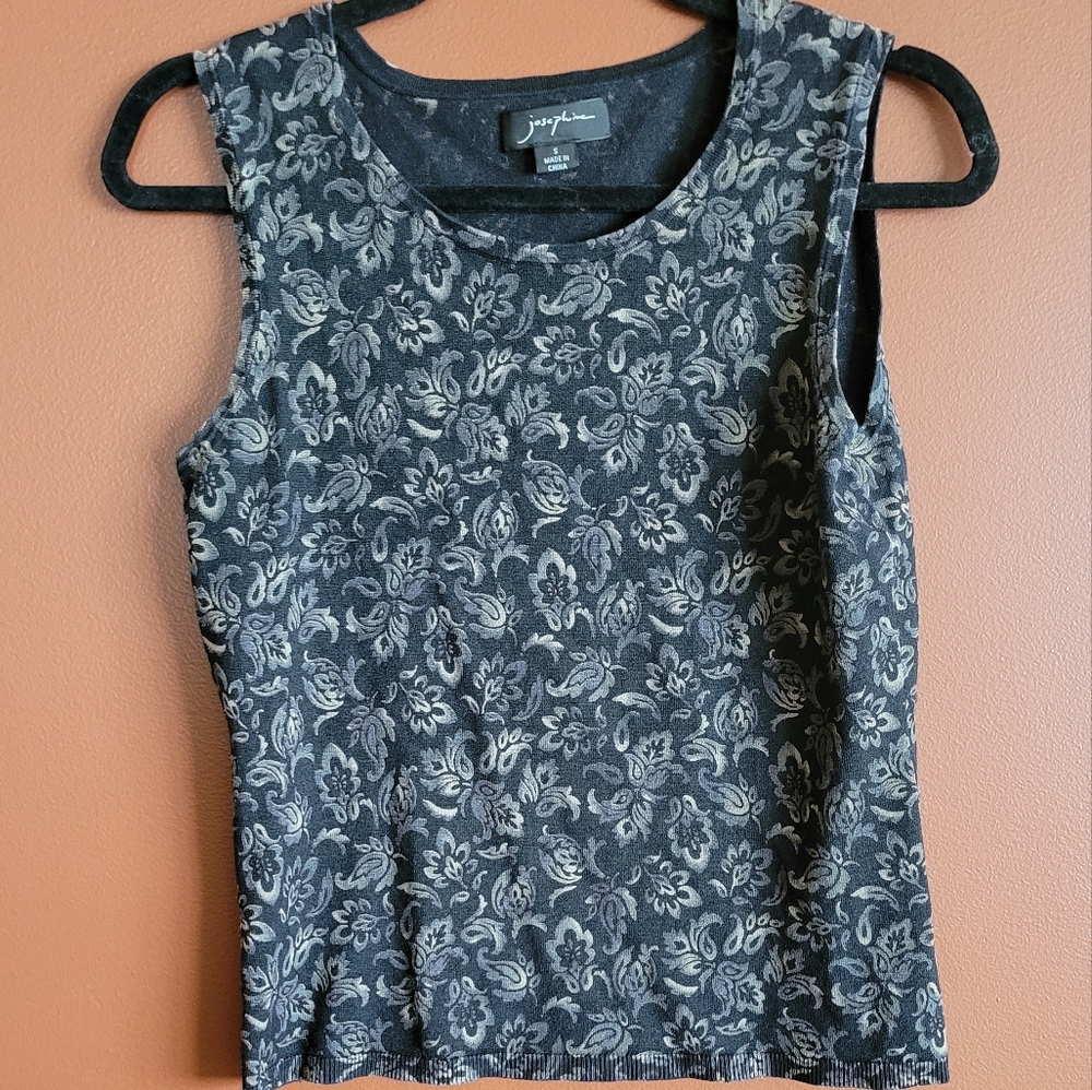 Josephine Sweater Sleeveless Knit Floral Black Cream EUC Size Small